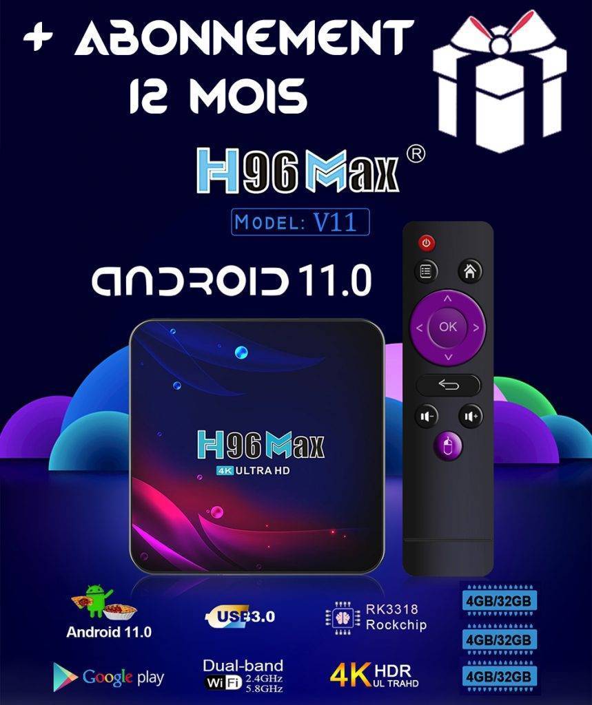 boîtier smart tv h96 max v11, android 11, 4 go 32 go, 4k, décodeur connecté avec wifi 20212.45